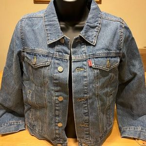 LEVI STRAUSS DENIM JACKET KID M 10-12 RED TAG LINED POLKA DOT INSIDE BLUE w/TAGS